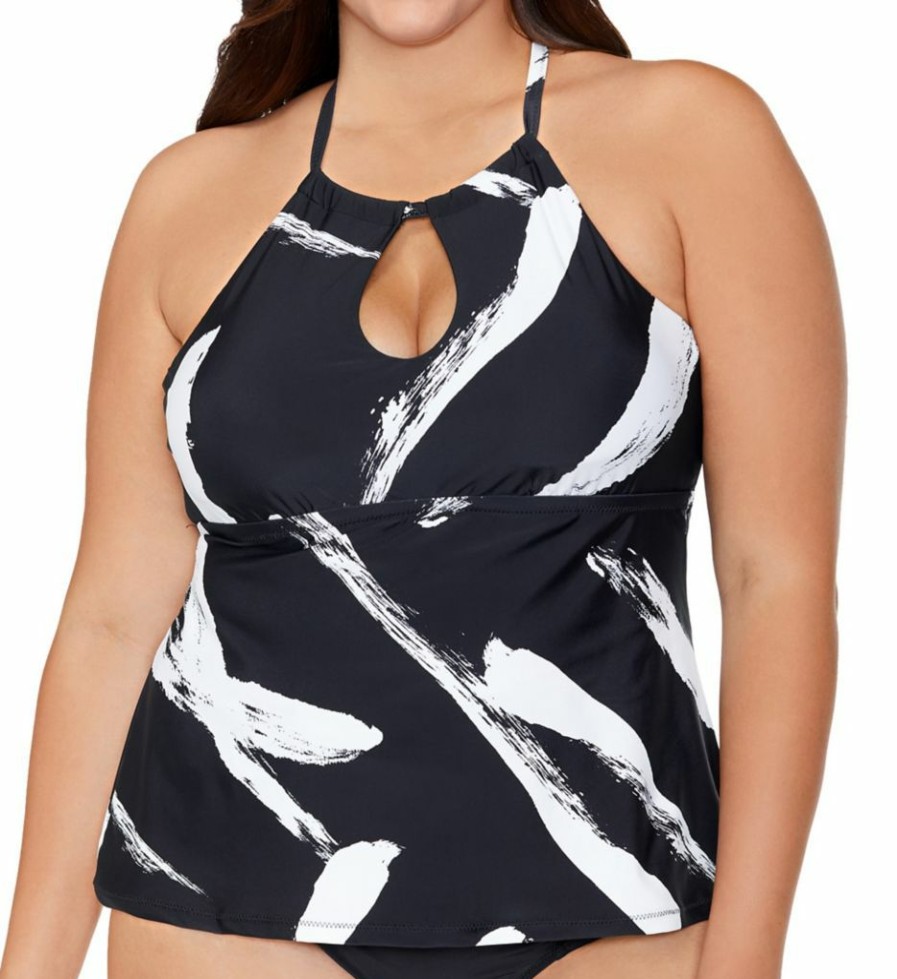 Swimwear * | New Raisins Curve Plus Size Zambezi Rosalie Tankini Swim Top G840125 Blacksand