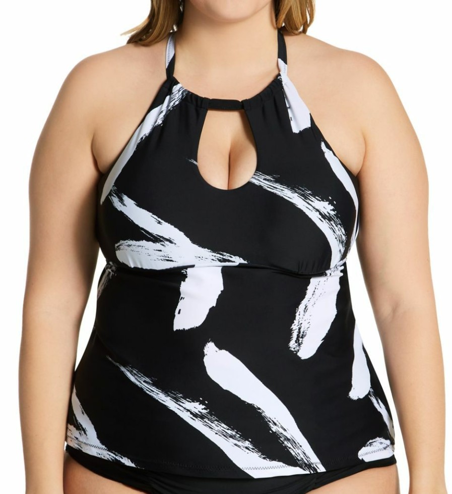 Swimwear * | New Raisins Curve Plus Size Zambezi Rosalie Tankini Swim Top G840125 Blacksand