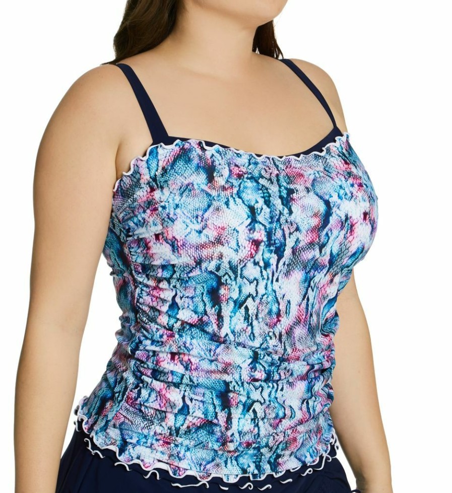 Swimwear * | Sales Profile By Gottex Plus Size Snake Charm Tankini Swim Top S1W18 Multiblue