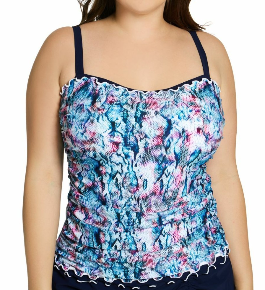 Swimwear * | Sales Profile By Gottex Plus Size Snake Charm Tankini Swim Top S1W18 Multiblue