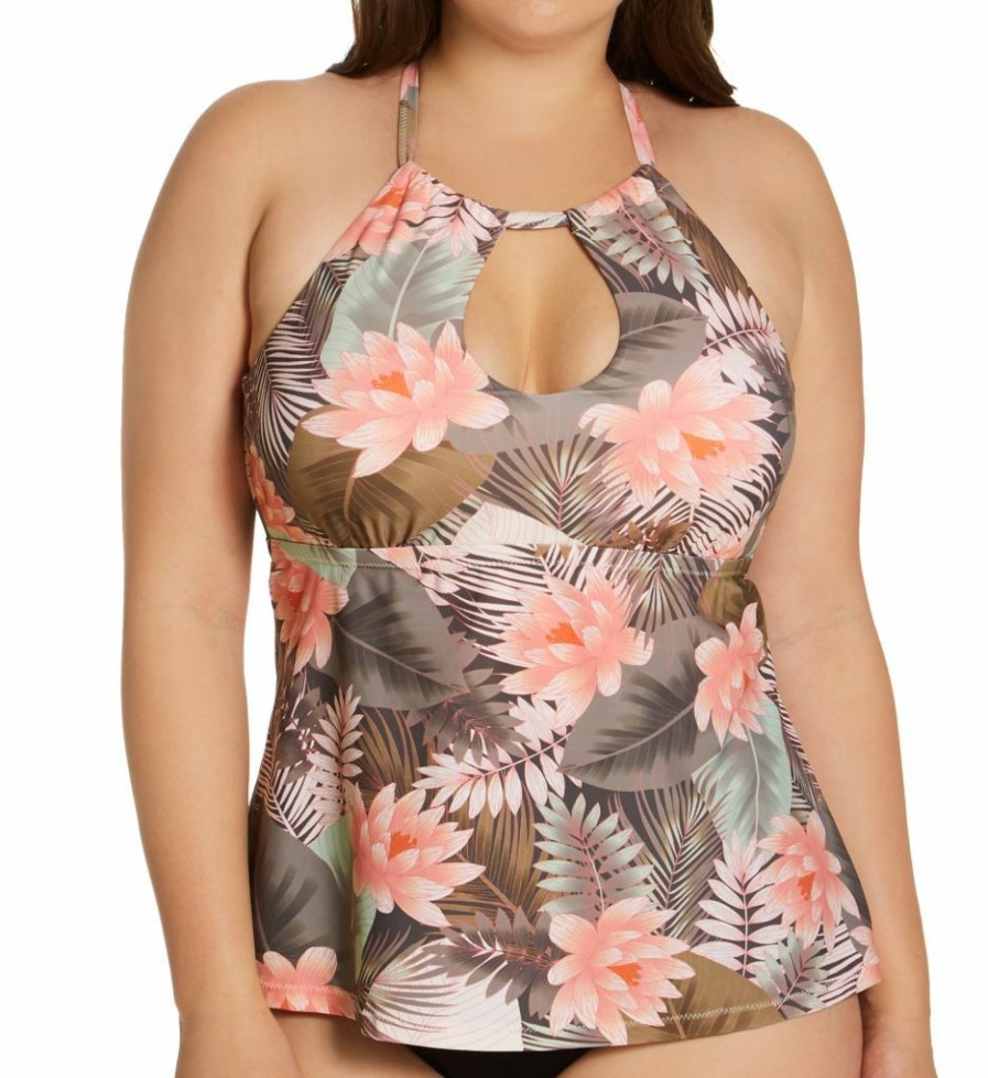 Swimwear * | Wholesale Raisins Curve Plus Size Laguna Rosalie Tankini Swim Top E840325 Sagebrush