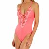 Swimwear * | Sales Becca Delilah Clare Plunge One Piece Swimsuit 261107 Coralcrush