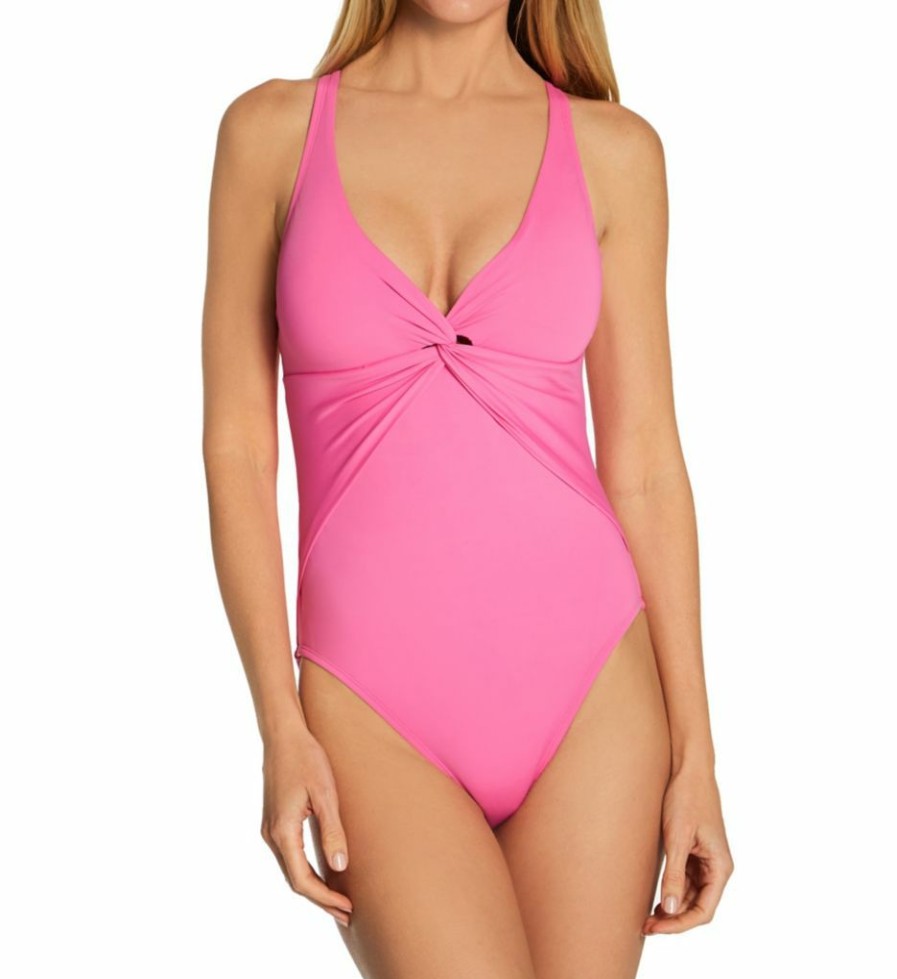 Swimwear * | Excellent Bleu Rod Beattie Beachy Keen Plunge X-Back Mio One Piece Swimsuit T20757 Beverlyhillspink