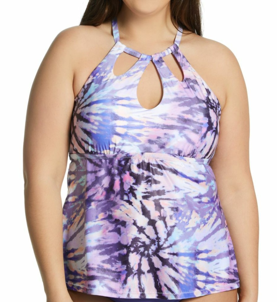 Swimwear * | Exclusive Raisins Curve Plus Size Take A Trip Rosalie Tankini Swim Top G840715 Shadow