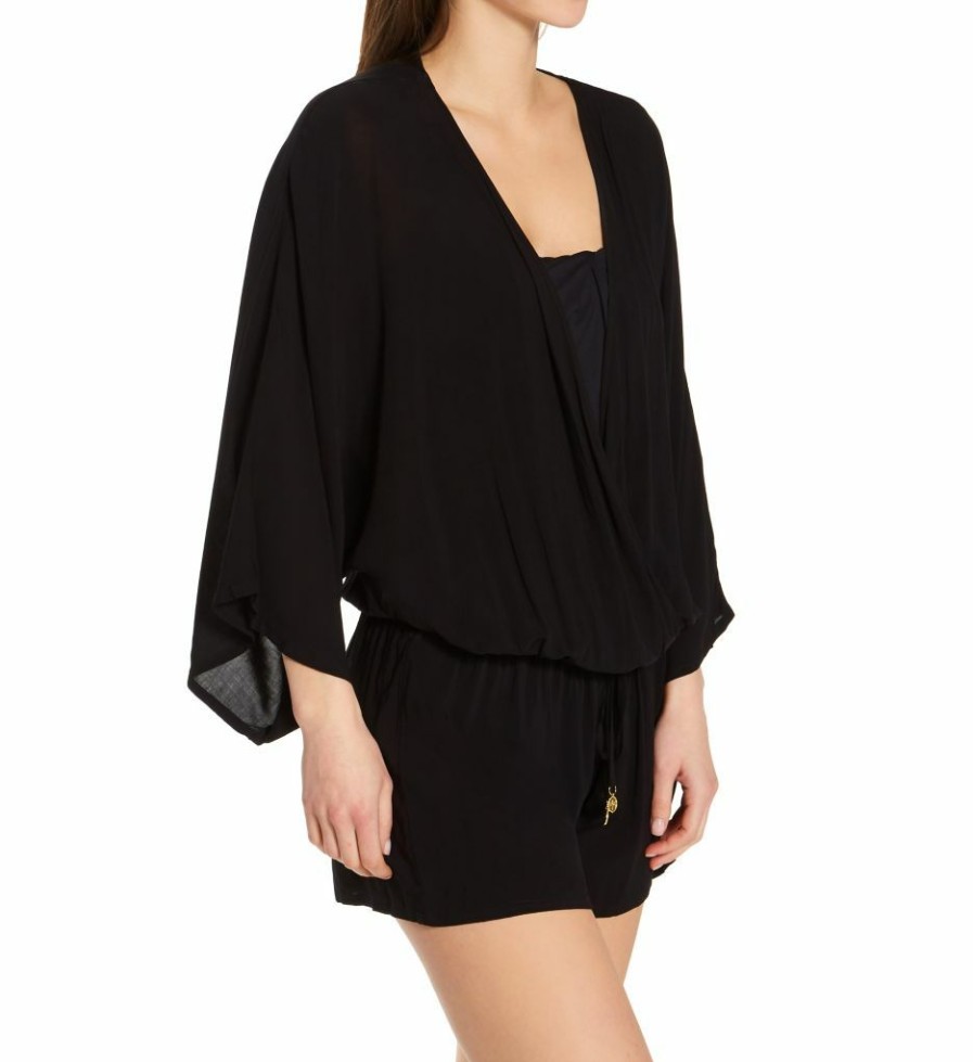 Swimwear * | Discount Vince Camuto Sanremo Shades Romper Swim Cover Up V44963 Black