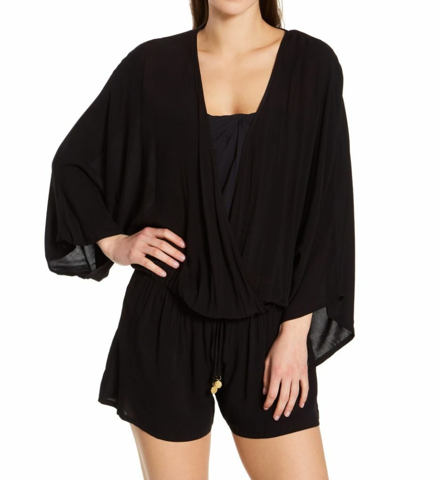 Swimwear * | Discount Vince Camuto Sanremo Shades Romper Swim Cover Up V44963 Black