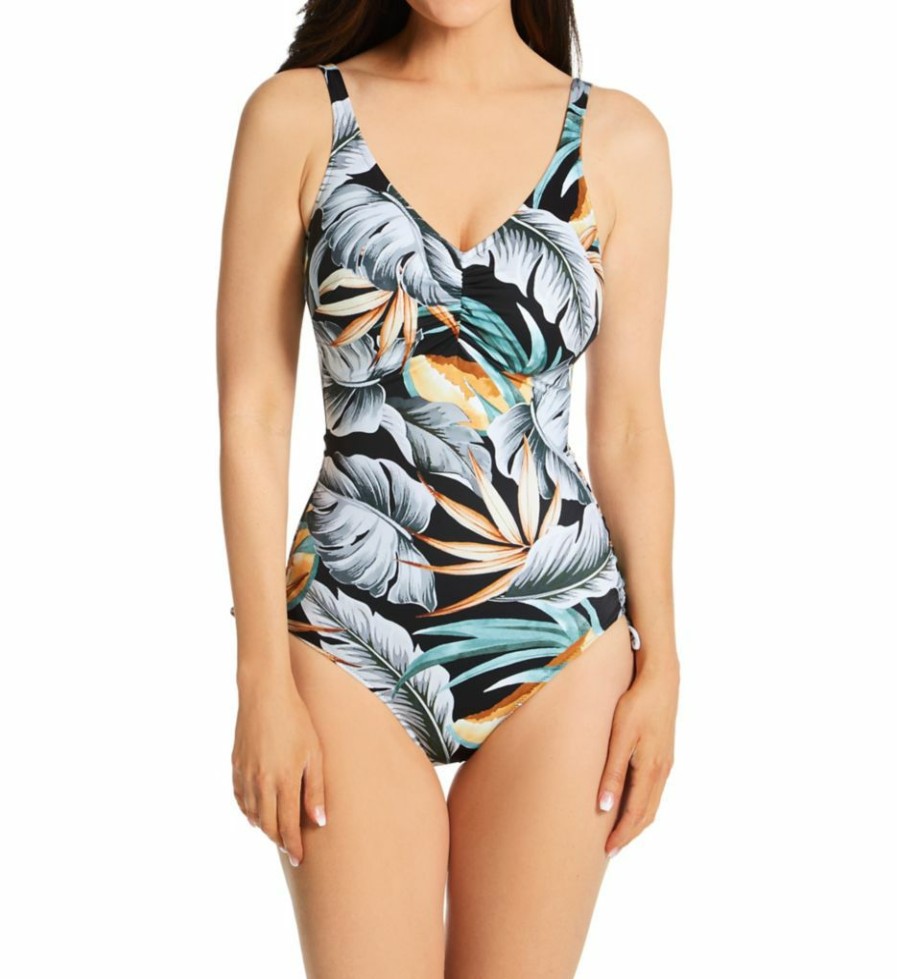 Fantasie * | Excellent Fantasie Bamboo Grove Underwire V-Neck One Piece Swimsuit Fs1630 Jet