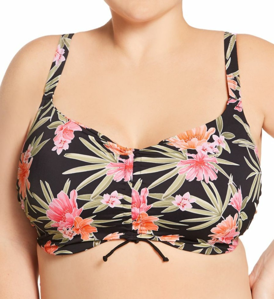 Swimwear * | Best Sale Elomi Dark Tropics Underwire Crop Swim Top Es0106 Black