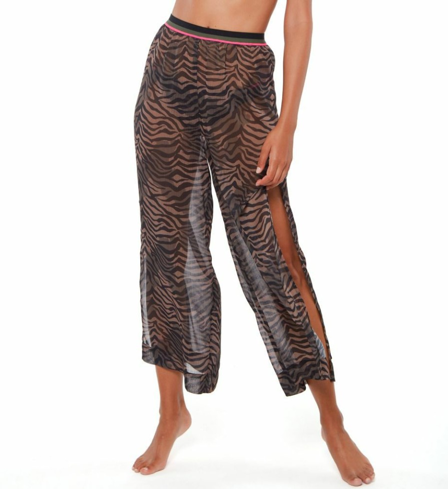 Swimwear * | Best Sale Sanctuary Here Kitty Kitty Slit Side Crop Pant Cover Up Hk21812 Black