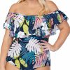 Swimwear * | Sales Raisins Curve Plus Whitehaven Bloom Tortuga One Piece Swimsuit E840981 Blackstone