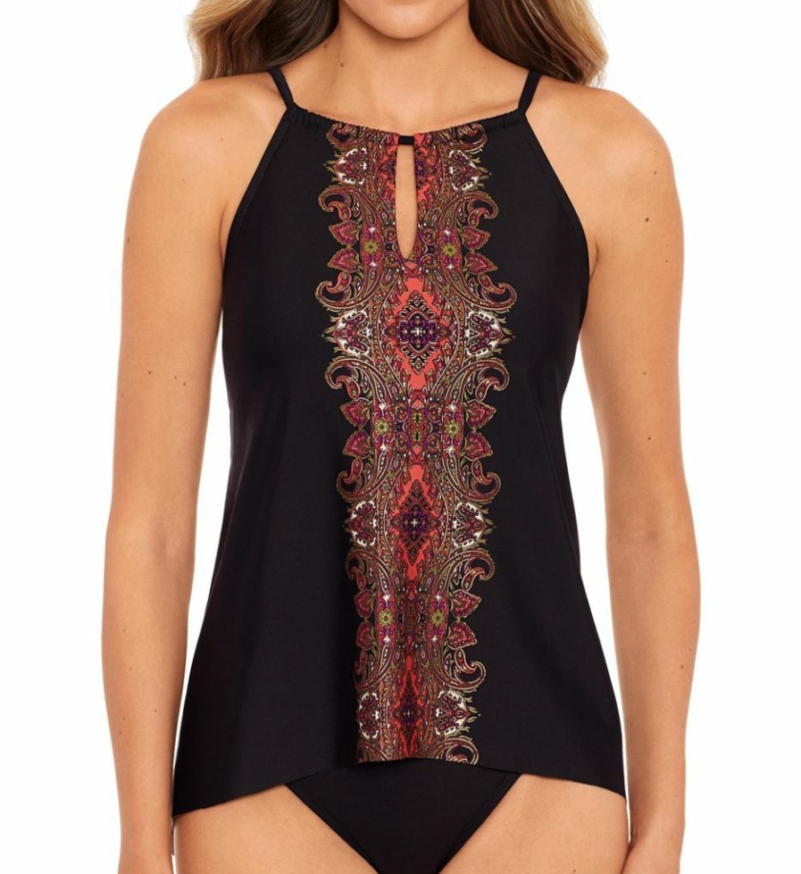 Swimwear * | Less Expensive Miraclesuit Kashmir Peephole Tankini Swim Top 6537760 Black