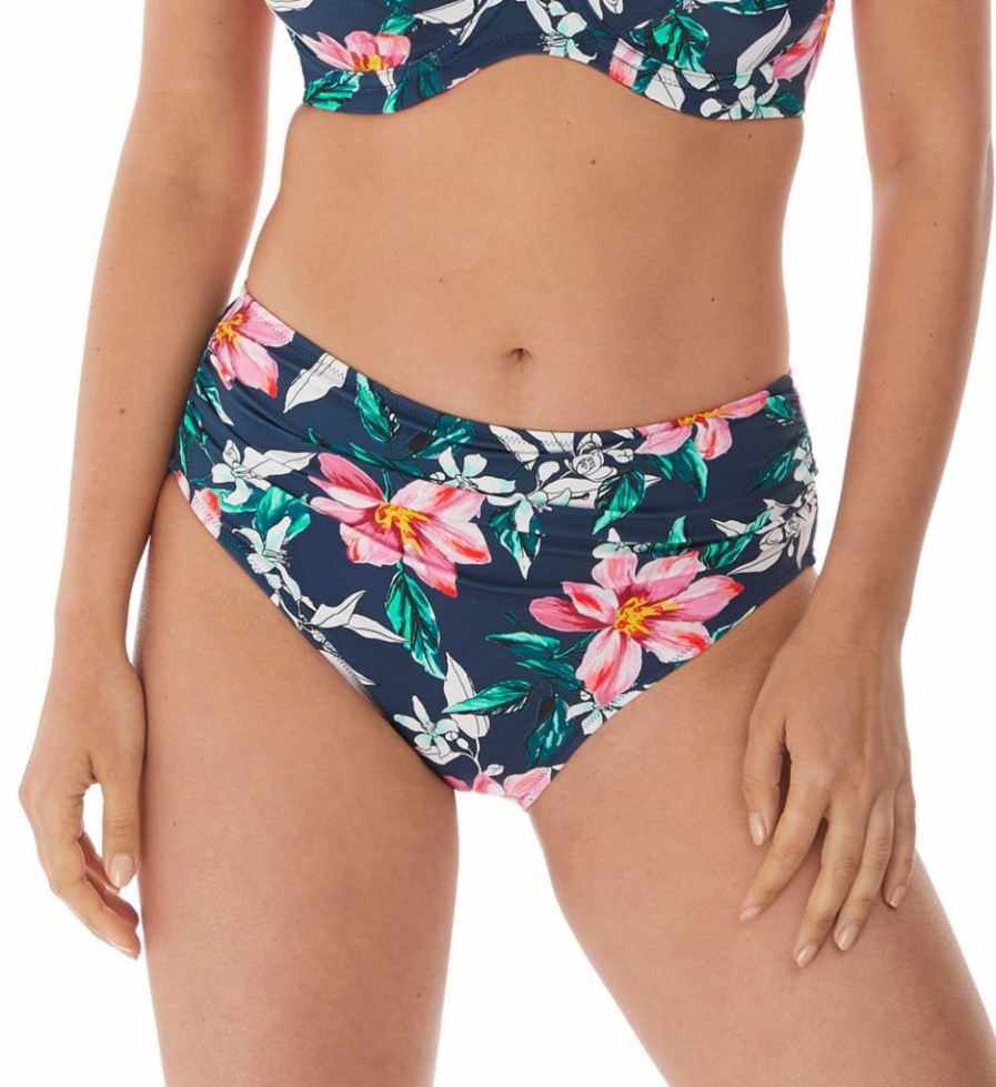 Fantasie * | Reliable Quality Fantasie Port Maria Deep Gathered Brief Swim Bottom Fs6897 Ink