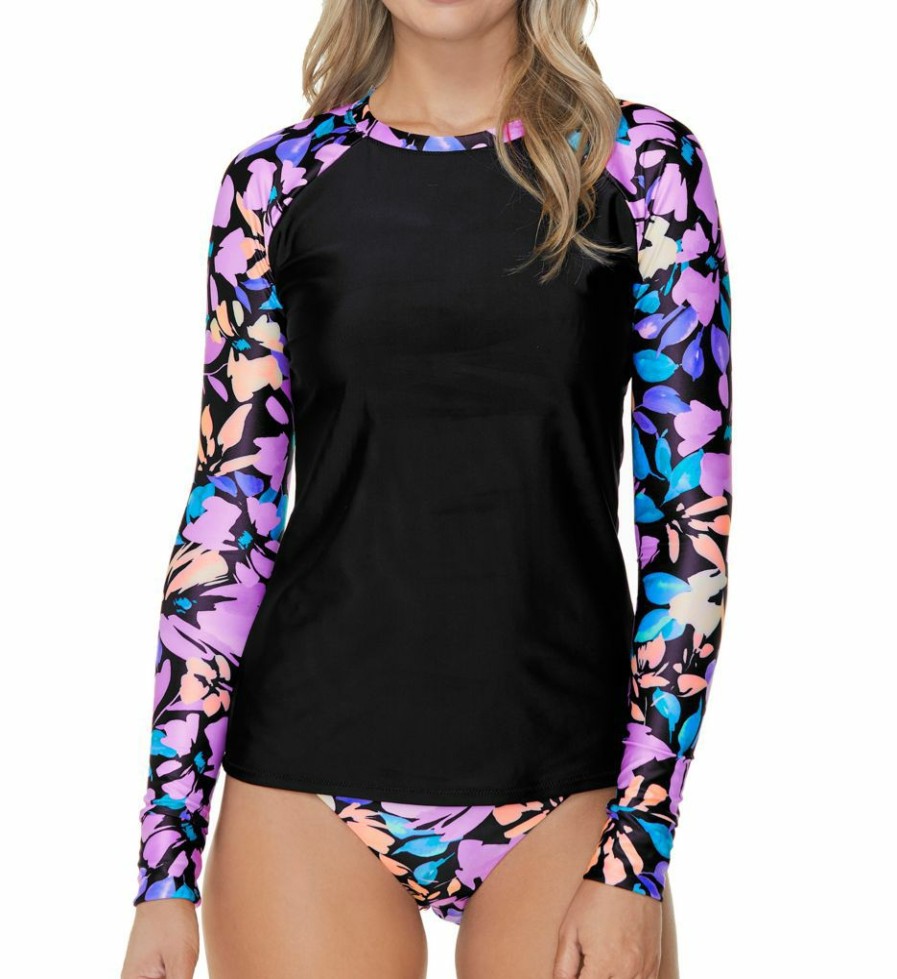 Raisins * | Discount Raisins Salt + Soul Back Zip Rashguard Swim Top G710193 Blackash