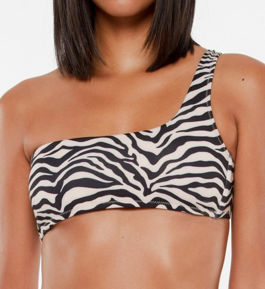 Swimwear * | Less Expensive Sanctuary Modern Kitty One Shoulder Bikini Swim Top Mk21107 Whitesand