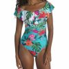 Swimwear * | Exclusive La Blanca Tropicalia Off Shoulder Mio One Piece Swimsuit Lb1Bm11 Brightaqua