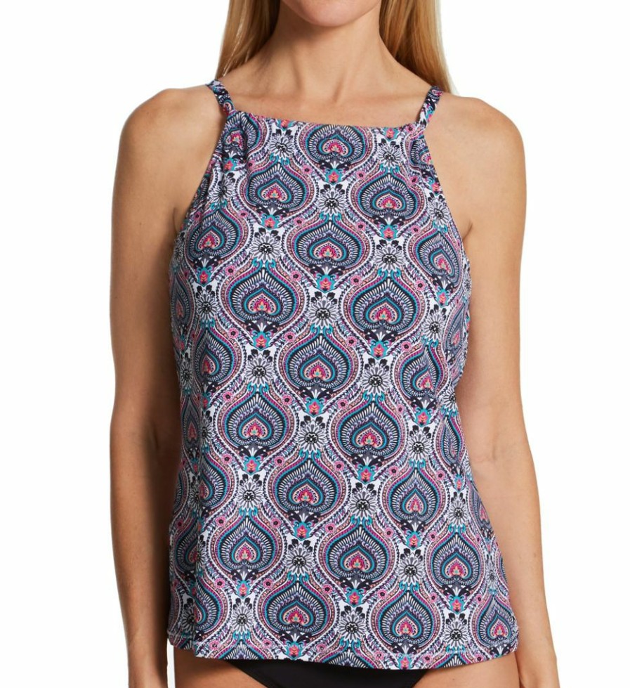 Swimwear * | Special Leilani Waterfront Paisley Cali Tankini Swim Top G720449 Blacksand