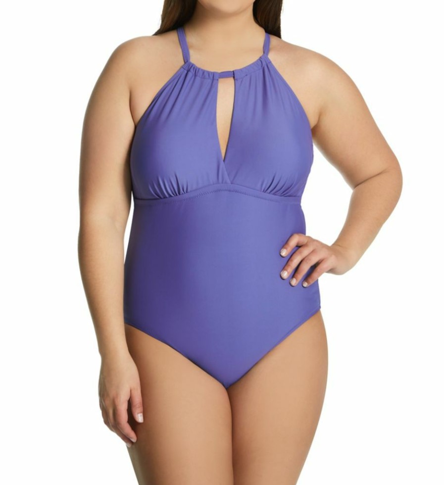 Swimwear * | Flash Sale Raisins Curve Plus Size Calina Solids Catania One Piece Swimsuit G840082 Eclipse