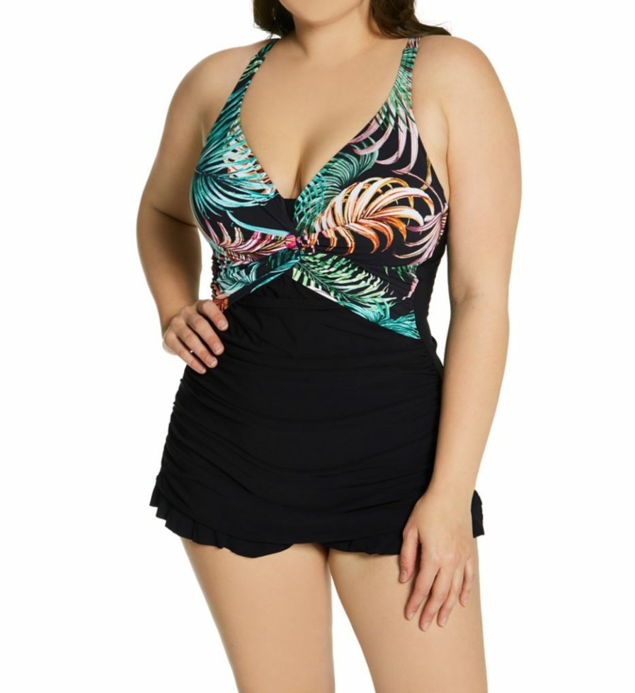 Swimwear * | Shop New Profile By Gottex Plus Size Tropico One Piece Swim Dress T2W01 Black