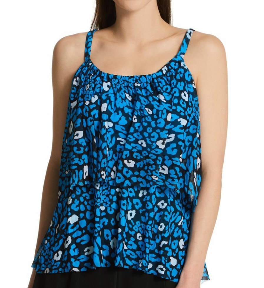 Swimwear * | Excellent Coco Reef Antibes Leopard True Mesh Layer Tankini Swim Top U76425 Trueblue