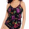 Swimwear * | 100% Guarantee Magicsuit Neon Nature Rita Tankini Swim Top 6010544 Blackmulti