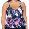 Swimwear * | 100% Guarantee Raisins Curve Plus Size Stir It Up Zanzibar Tankini Swim Top G840445 Blackash