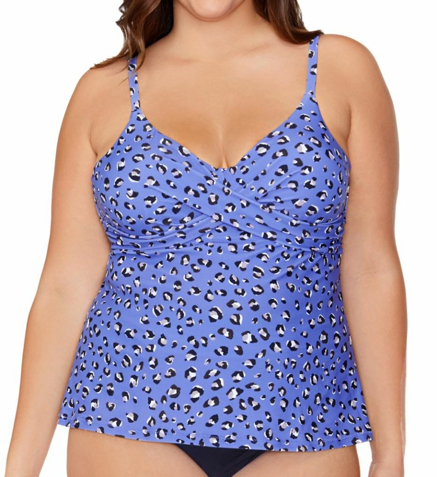 Swimwear * | Discount Raisins Curve Plus Size Caliente Aries Tankini Swim Top G840640 Tropics