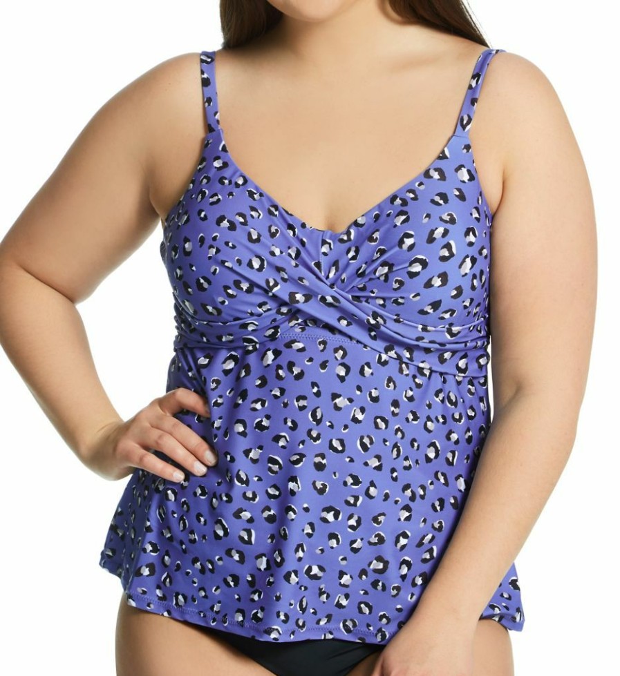 Swimwear * | Discount Raisins Curve Plus Size Caliente Aries Tankini Swim Top G840640 Tropics