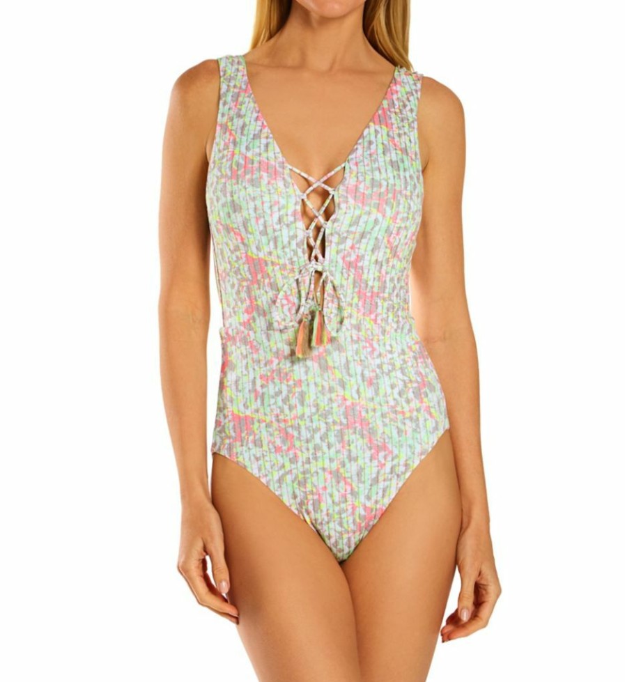 Swimwear * | Wholesale Becca Call Of The Wild High Waisted One Piece Swimsuit 221007 Multi