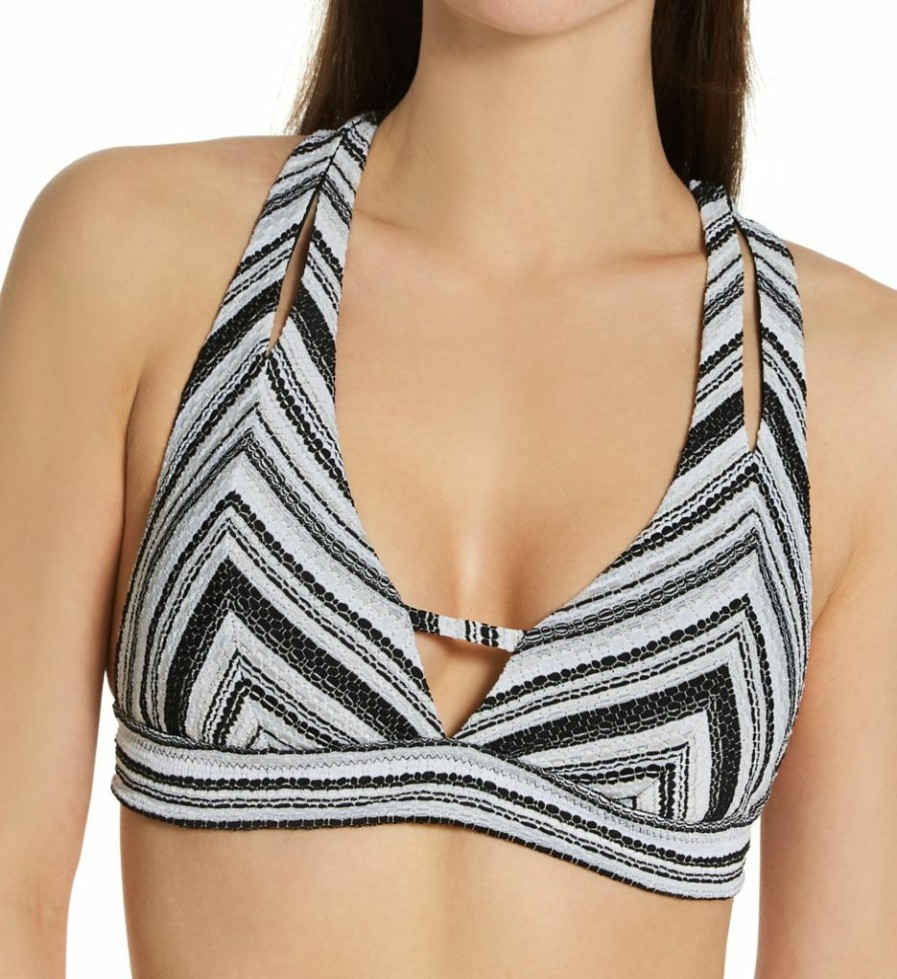 Swimwear * | Online Discount Becca Symphony Split Strap Halter Swim Top 423117 Black/White