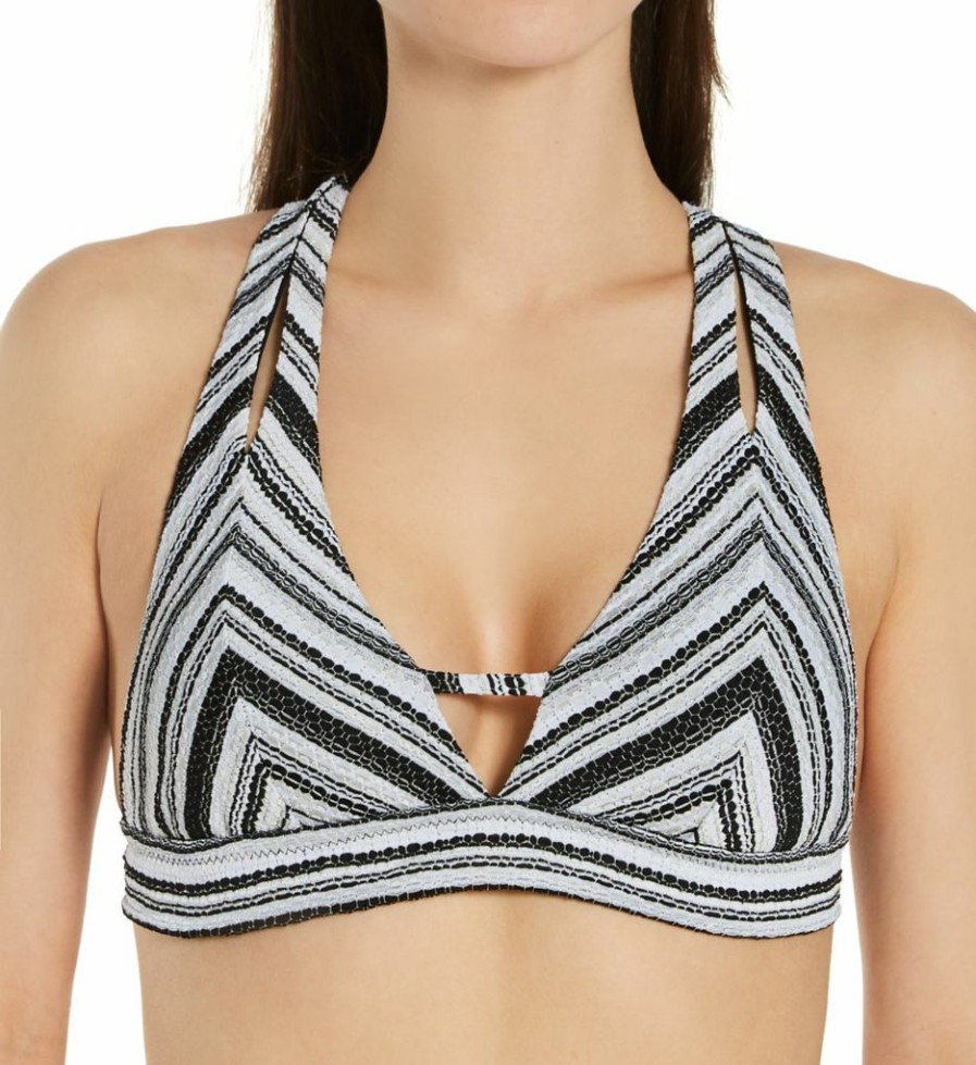 Swimwear * | Online Discount Becca Symphony Split Strap Halter Swim Top 423117 Black/White