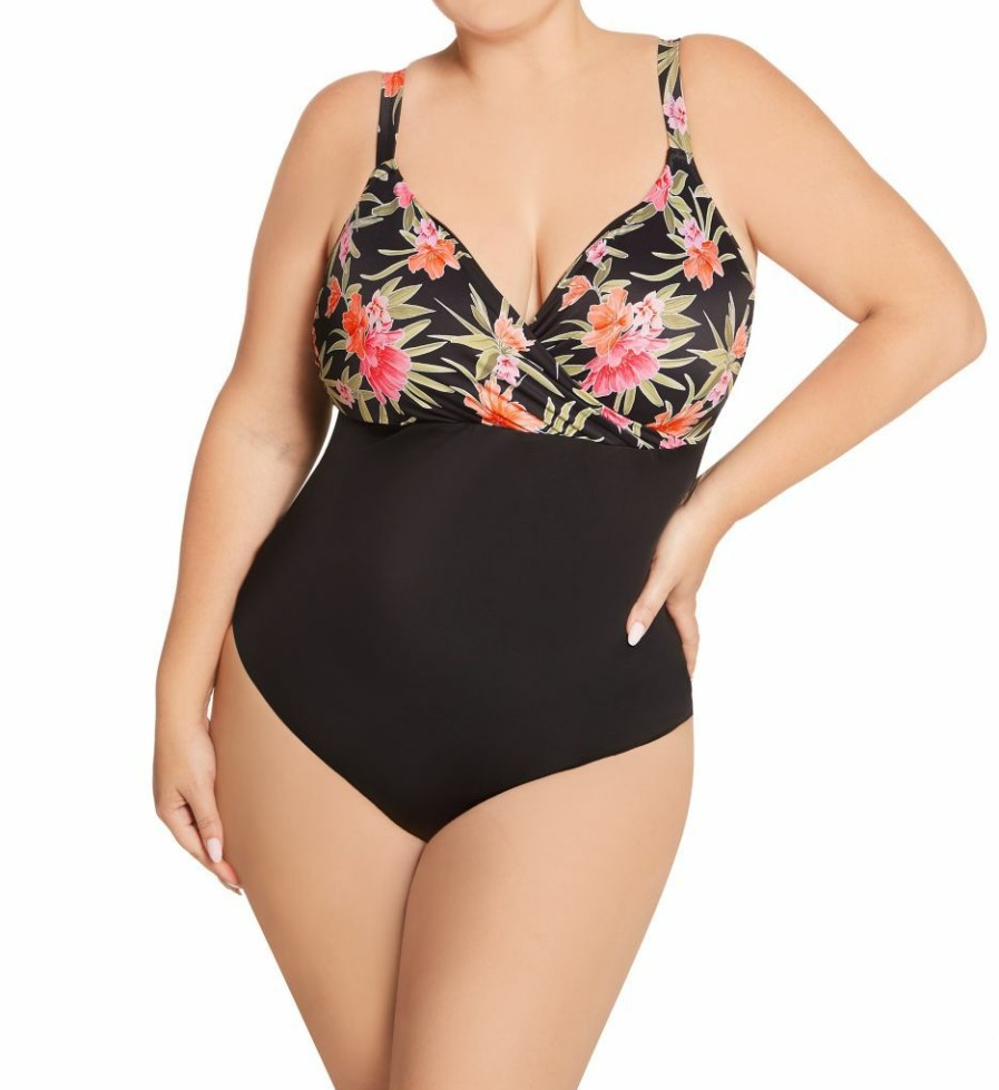 Swimwear * | Flash Sale Elomi Dark Tropics Non Wired Moulded One Piece Swimsuit Es0145 Black