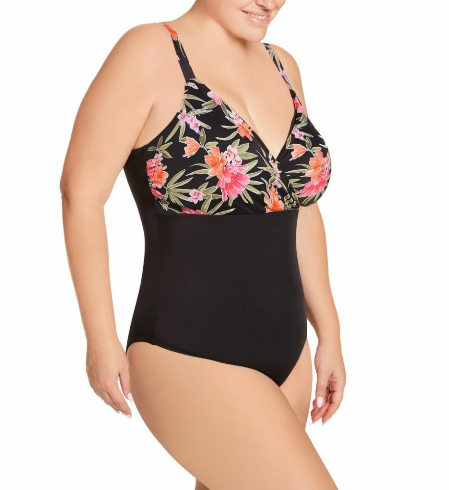 Swimwear * | Flash Sale Elomi Dark Tropics Non Wired Moulded One Piece Swimsuit Es0145 Black