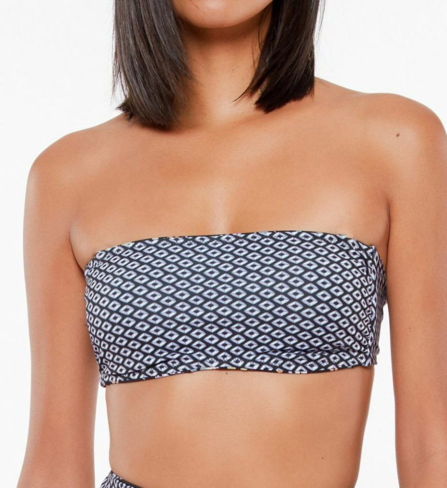 Swimwear * | Online Discount Sanctuary Native Daisy Reversible Bandeau Swim Top Nd21105 Black