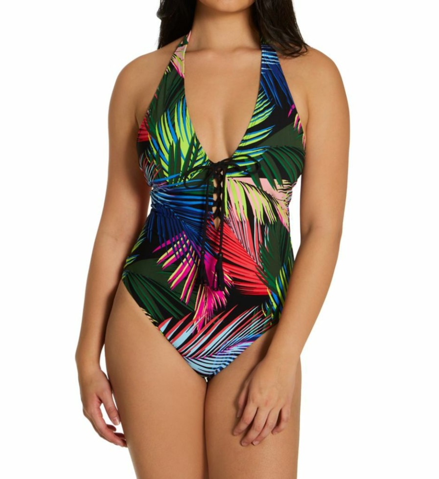 Swimwear * | Classical Skinny Dippers Bright Lights Sirene Halter One Piece Swimsuit 6533338 Multi