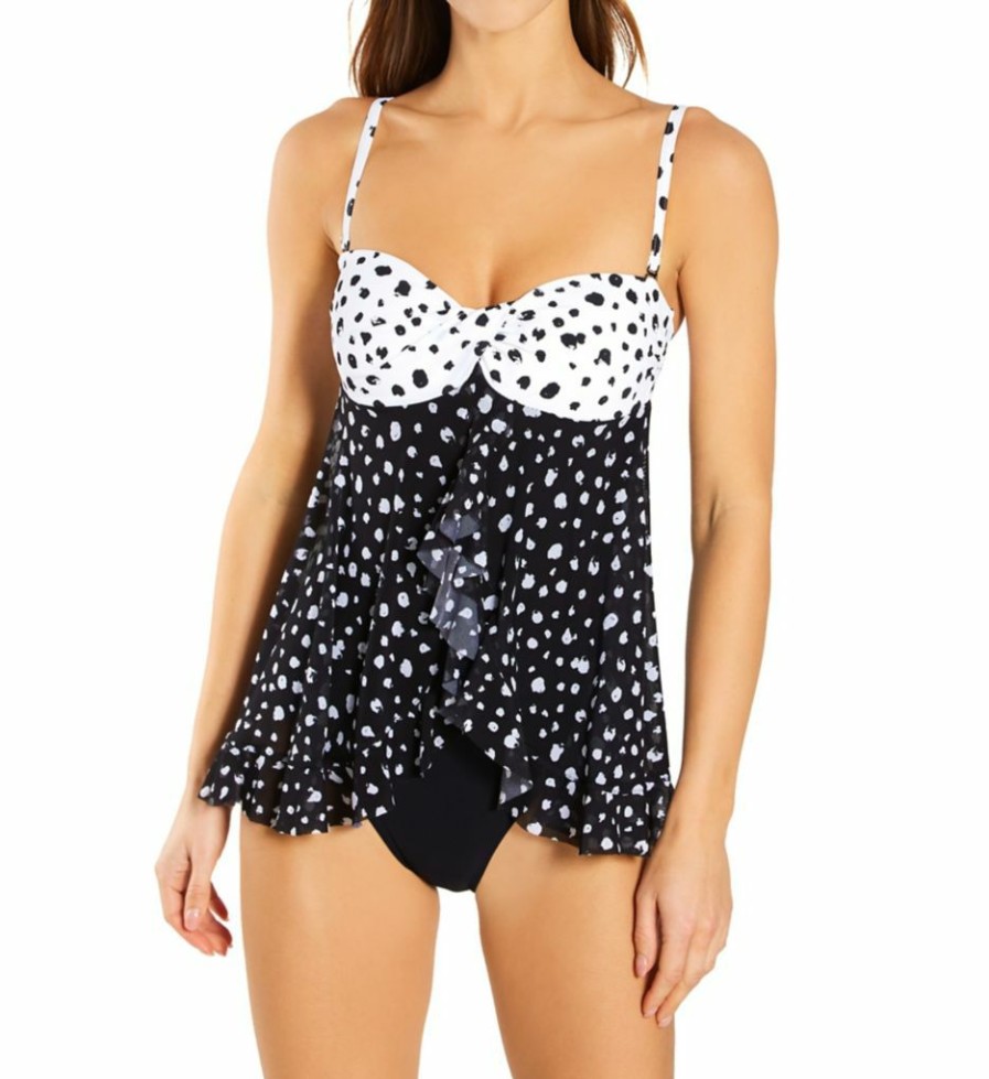 Swimwear * | Exclusive Profile By Gottex Dotty Bandeau One Piece Swim Dress D2157 Black/White