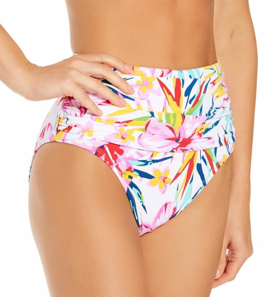 Swimwear * | Flash Sale Bleu Rod Beattie Beachy Keen Shirred High Waist Swim Bottom B21915 Multi