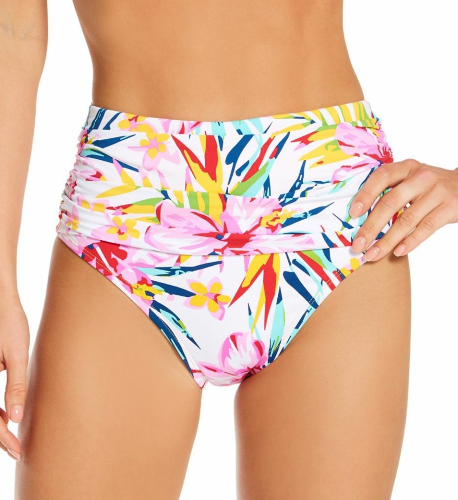 Swimwear * | Flash Sale Bleu Rod Beattie Beachy Keen Shirred High Waist Swim Bottom B21915 Multi