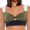 Swimwear * | Special Sanctuary Block Party Twist Crop Bra Swim Top Bp21405 Black/White/Green