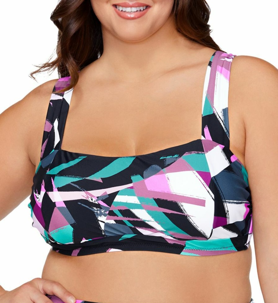 Swimwear * | New Raisins Curve Plus Size Stir It Up Jamaica Bra Swim Top G840405 Blackash