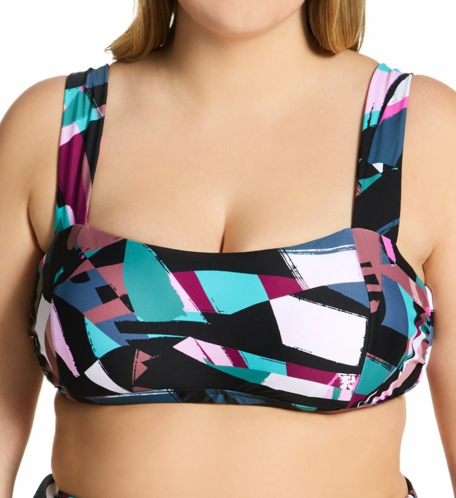 Swimwear * | New Raisins Curve Plus Size Stir It Up Jamaica Bra Swim Top G840405 Blackash