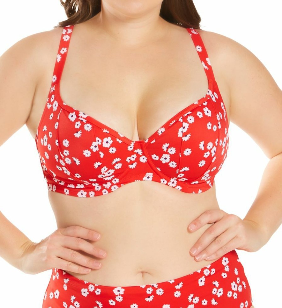 Swimwear * | Fashionable Elomi Plain Sailing Underwire Sweetheart Bikini Swim Top Es7272 Redfloral