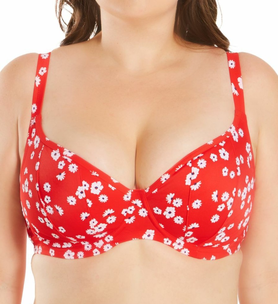 Swimwear * | Fashionable Elomi Plain Sailing Underwire Sweetheart Bikini Swim Top Es7272 Redfloral