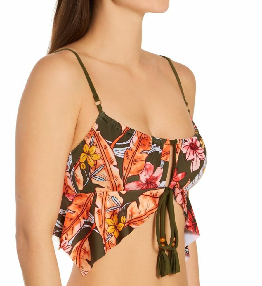 Swimwear * | Fashionable Sanctuary Organic Botanic Hanky Cut Bralette Swim Top Ob21104 Fatiguegreen