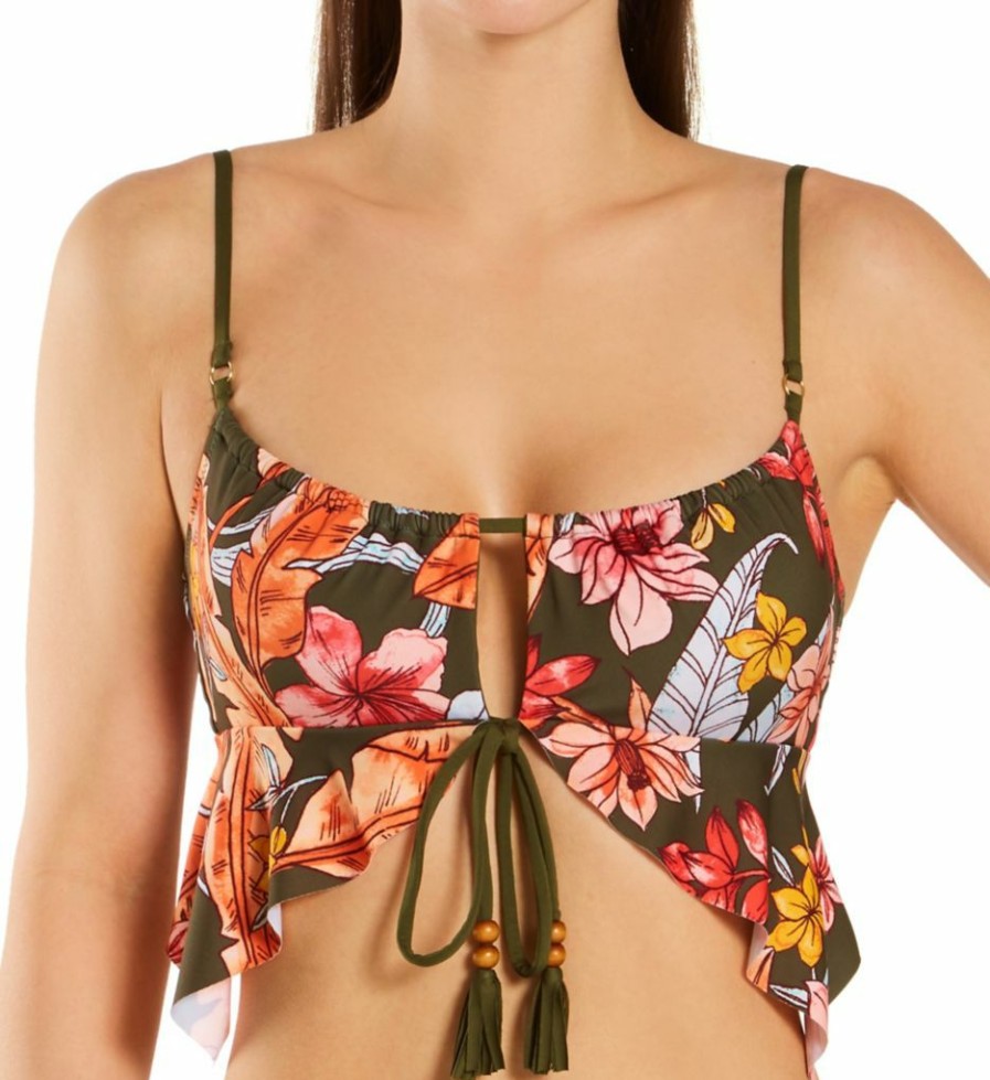 Swimwear * | Fashionable Sanctuary Organic Botanic Hanky Cut Bralette Swim Top Ob21104 Fatiguegreen