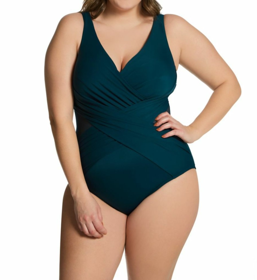 Swimwear * | Special Miraclesuit Plus Size Crossover One Piece Swimsuit 6519089 Black