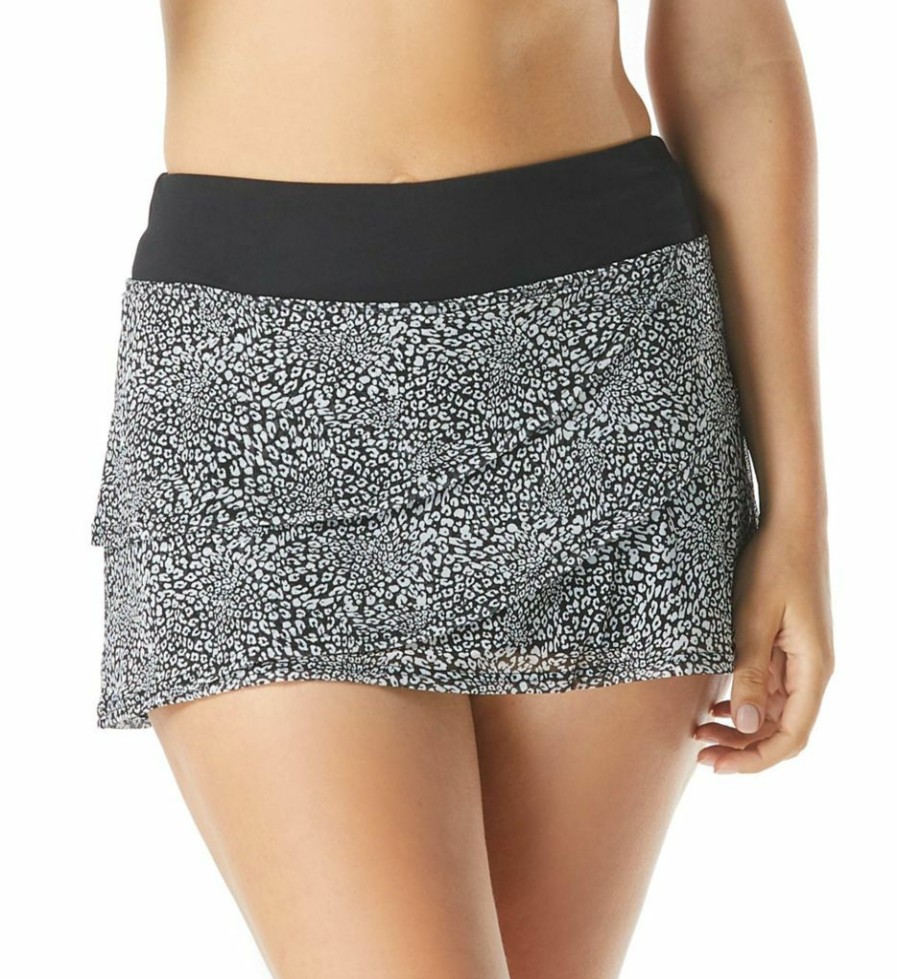 Swimwear * | Wholesale Coco Reef St. Tropez Leopard Mesh Layer Skort Swim Bottom U80126 Castawayblack