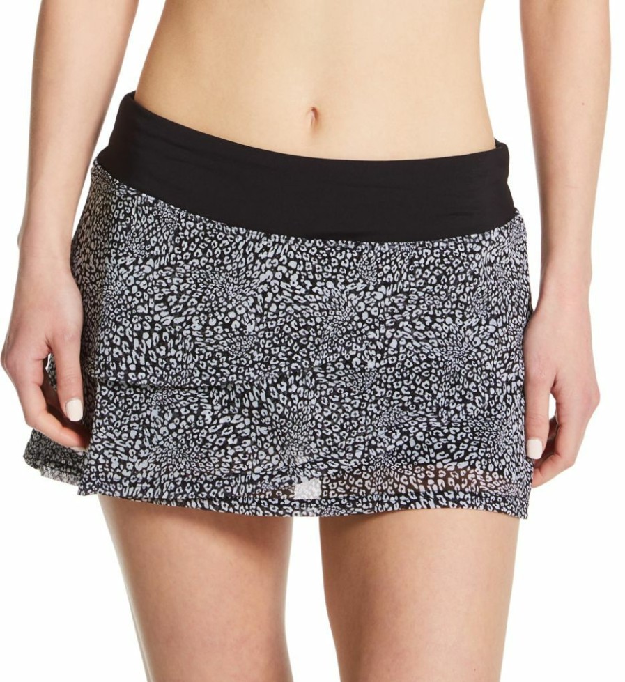 Swimwear * | Wholesale Coco Reef St. Tropez Leopard Mesh Layer Skort Swim Bottom U80126 Castawayblack