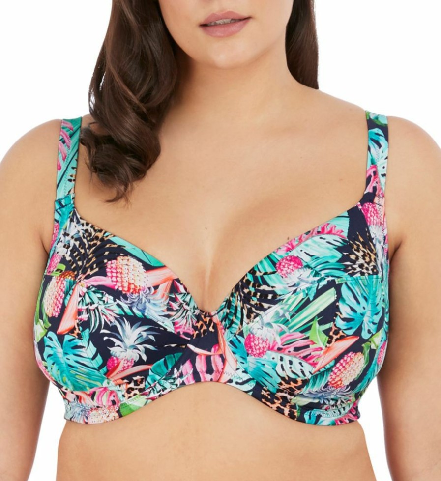 Swimwear * | Exclusive Design Elomi Pina Colada Underwire Plunge Bikini Swim Top Es7262 Midnight