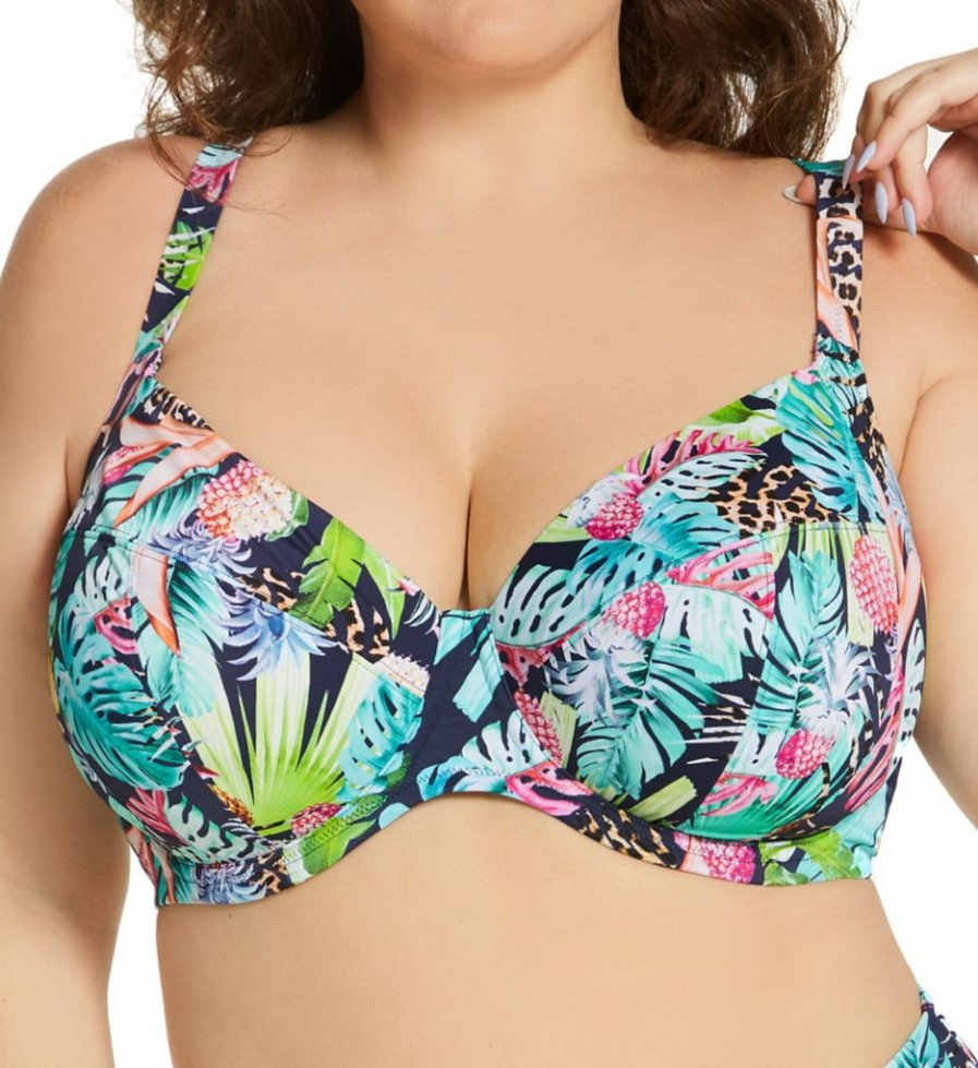 Swimwear * | Exclusive Design Elomi Pina Colada Underwire Plunge Bikini Swim Top Es7262 Midnight