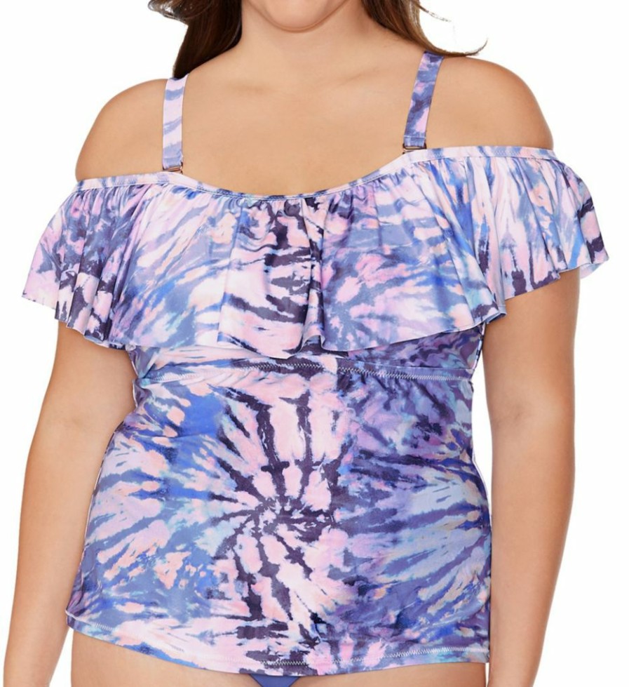 Swimwear * | Less Expensive Raisins Curve Plus Size Take A Trip Tortuga Tankini Swim Top G840723 Shadow